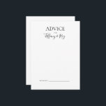 Conselho Cartão Simples Elegante De Aconselhamento De Casam<br><div class="desc">Este simples cartão elegante de casamento é perfeito para o seu casamento preto e branco minimalista moderno. O design apresenta fonte contemporânea mínima acompanhada de caligrafia formal. Mantenha-o como está,  ou escolha personalizá-lo com seu próprio trabalho de arte ou fotos!</div>