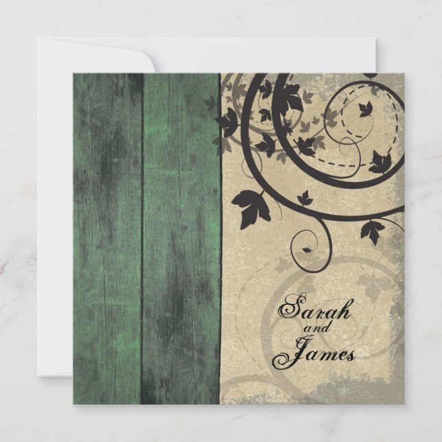 Conselho de Barn Verde de Convite para Casamento o (Frente)