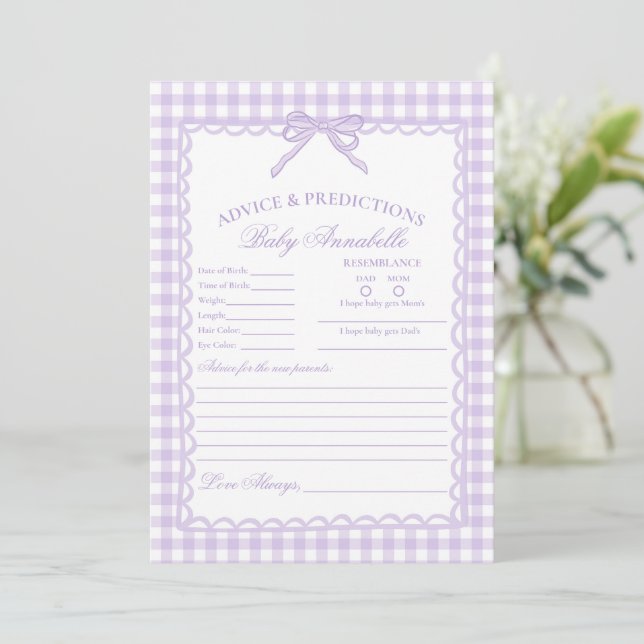 Conselho de Gingham Roxo Coquette para Cartão de B (Em pé/Frente)