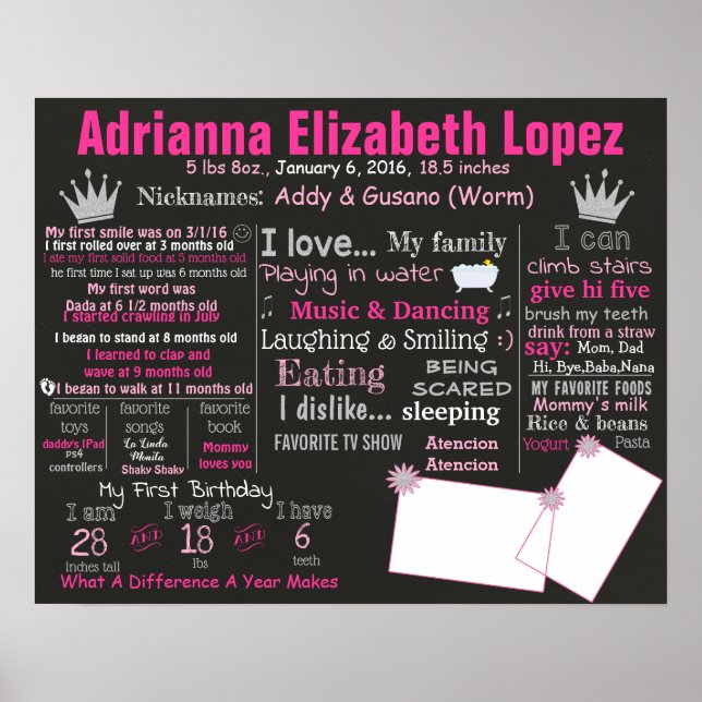 Conselho de giz de poster de primeiro aniversário (Frente)