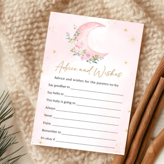 Conselho e Desejos Jogo Lua e Estrelas Rosa (Girl Moon Baby Shower Advice and Wishes Game)