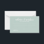 Conselho Recomendação e Cartão de Desejo de Casamento de Sc<br><div class="desc">Adicione um toque pessoal ao seu casamento com um conselho de casamento elegante e um cartão de desejos. Este cartão de conselho apresenta o título no estilo de fonte branco moderno do script e detalhes no estilo de fonte branco do sans moderno em fundo verde sage. Perfeito para casamento, chá...</div>