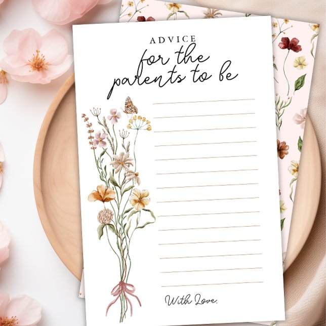 Conselhos de Chá de fraldas de Flores Selvagens pa (Floral Predictions & Advice Baby Shower Game Card)