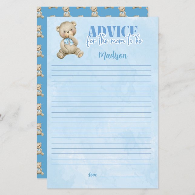 Conselhos do Urso Balão para os Meninos para o Chá (Frente/Verso)