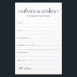 Conselhos e Desejos<br><div class="desc">Estas folhas simples, roxas e brancas, modernas, mínimas, escritas à mão, Advice & Wish são perfeitas para ter chá de panela, janto de ensaio ou convidados de casamento a preencher para o casal feliz. As pessoas vão adorar ter as ordens - tornam tão fácil deixar palavras amáveis de conselhos e...</div>