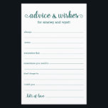 Conselhos e Desejos<br><div class="desc">Estes lençóis de Advice & Wish, simples, teal e branco, modernos, mínimos, manuscritos, são perfeitos para ter chá de panela, janto de ensaio ou convidados de casamento preenchidos para o casal feliz. As pessoas vão adorar ter as ordens - tornam tão fácil deixar palavras amáveis de conselhos e de bons...</div>