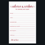 Conselhos e Desejos<br><div class="desc">Estas folhas simples, vermelhas e brancas, modernas, mínimas, escritas à mão, Advice & Wish são perfeitas para ter chá de panela, janto de ensaio ou convidados de casamento preenchidos para o casal feliz. As pessoas vão adorar ter as ordens - tornam tão fácil deixar palavras amáveis de conselhos e de...</div>