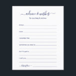 Conselhos e Desejos<br><div class="desc">Estas folhas simples, marinho, azul e branca, modernas, mínimas, escritas à mão, Advice & Wish são perfeitas para ter chás de panela, janto de ensaio ou convidados de casamento a preencher para o casal feliz. As pessoas vão adorar ter as ordens - tornam tão fácil deixar palavras amáveis de conselhos...</div>
