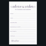 Conselhos e Desejos de Casamento LGBTQ Roxo Modern<br><div class="desc">Estas folhas simples, roxas e brancas, modernas, mínimas, escritas à mão, de Conselhos e Desejos LGBTQ são perfeitas para ter ao seu chá de panela, ensaiar janto ou casamento para os convidados preencherem para o casal feliz. As pessoas vão adorar ter as ordens - tornam tão fácil deixar palavras amáveis...</div>
