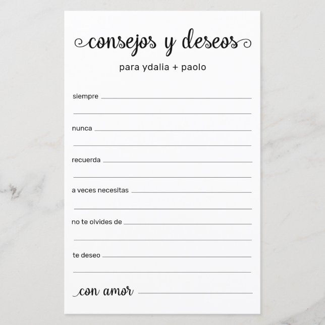 Conselhos e Desejos em Espanhol (Frente)