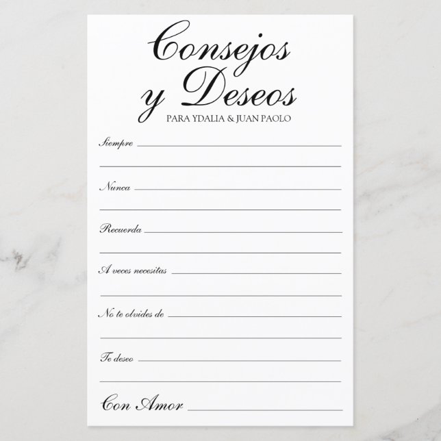 Conselhos e Desejos em Espanhol (Frente)