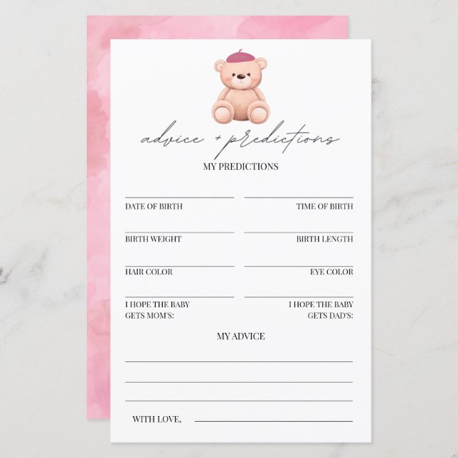 Conselhos e predições Bonjour Bebe Chá de fraldas (Frente/Verso)