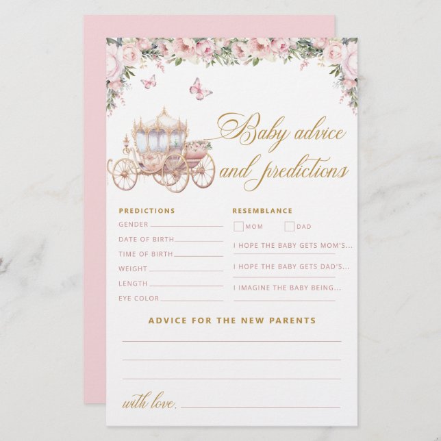 Conselhos e Previsões do Chá de fraldas da Princes (Frente/Verso)