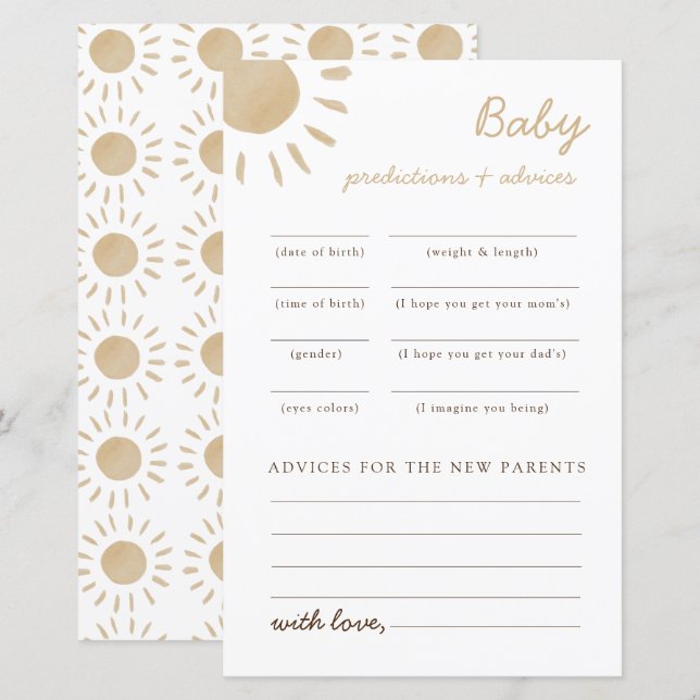 Conselhos e previsões para chá de bebê Sunshine (Frente/Verso)