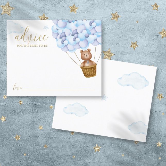Conselhos para o Urso de Pelúcia Azul do Chá de Be (Advice For Mommy Teddy Bear Blue Baby Shower Card)
