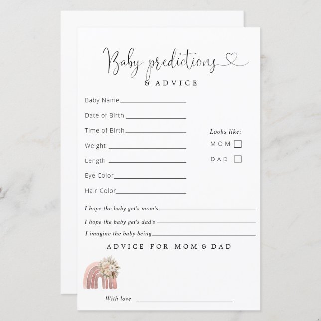 Conselhos sobre previsões do Chá de fraldas Boho R (Frente/Verso)