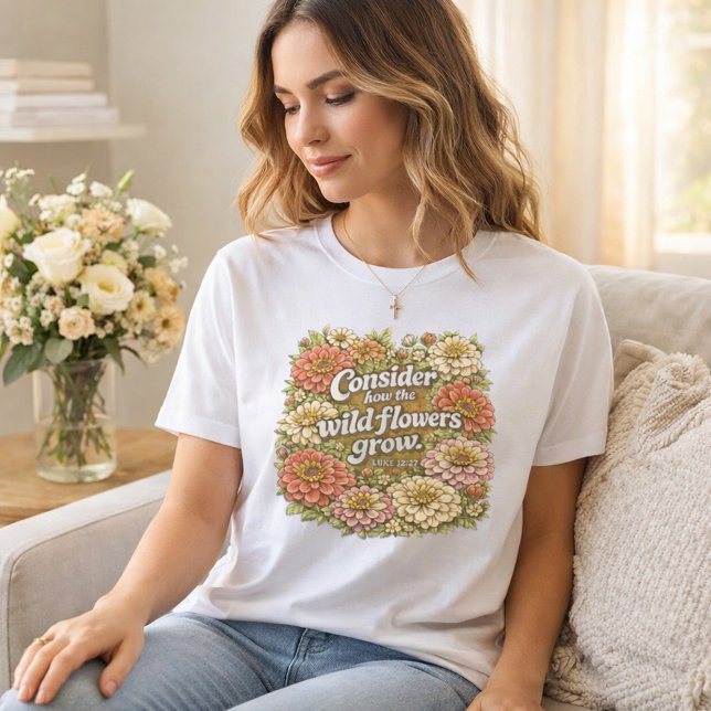 Consider the Wildflowers Vintage Retro Floral  (Consider How the Wildflowers Grow Christian Tee)