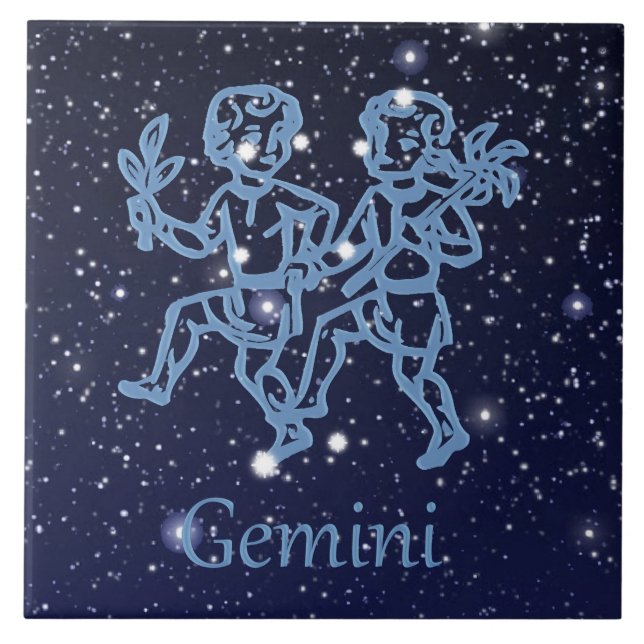 Constelação Gemini e Sinal Zodíaco com Estrelas (Frente)