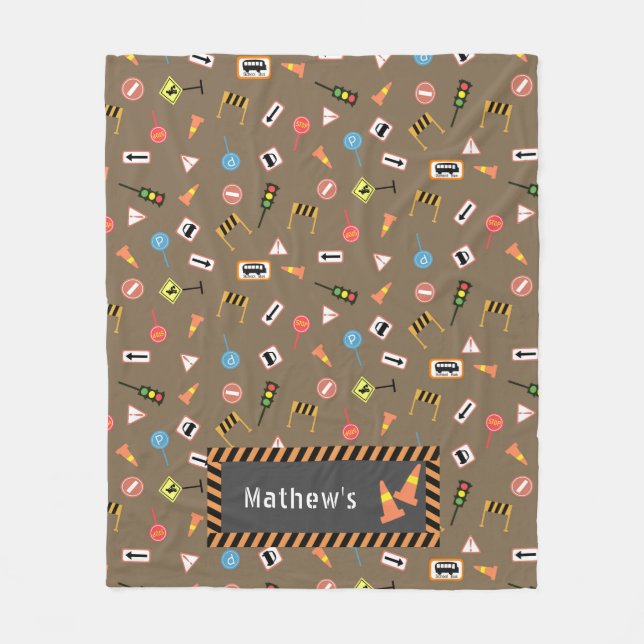 Construção e estrada sinalizam marrom. Cobertor de (Frente)