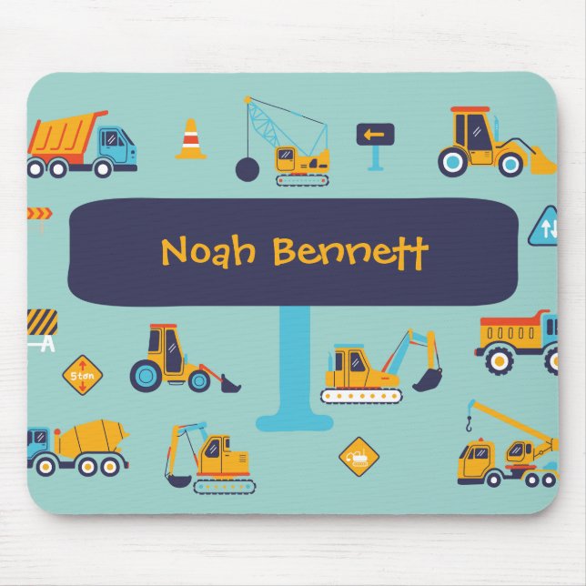 Construction Truck Mouse Pad for Kids with Name (Frente)