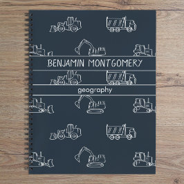 Construction Vehicles School Boys Name Dark Blue