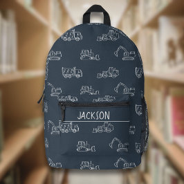 Construction Vehicles School Boys Name Dark Blue