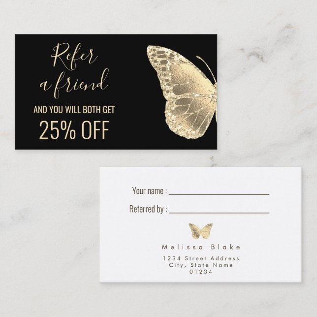 consulte um cartão de visita de borboleta de ouro  (Frente/Verso)