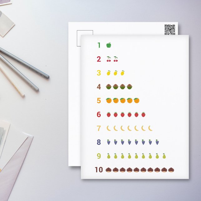 Contagem de aprendizado para 10 com cartão postal  (Learning Count to 10 with fruits Postcard)