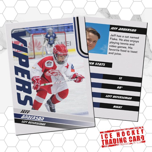 Contato Cartão Azul De Hóquei No Gelo (Unleash your creativity with our blue and black customizable ice hockey trading card )