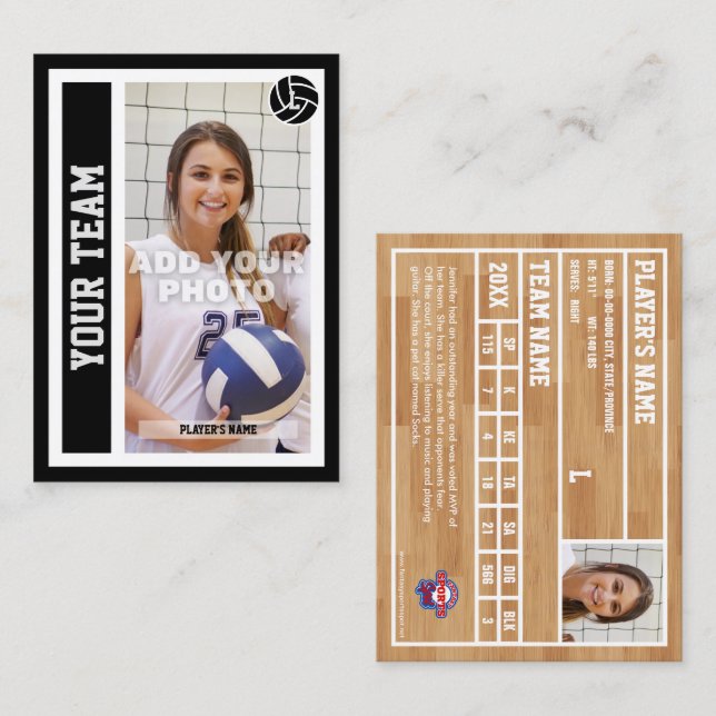 Contato Cartão Comercial Personalizado de Voleibol (Preto) (Frente/Verso)