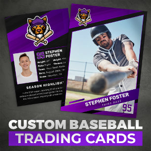 Contato Cartão de Beisebol Roxo e Preto Cartão de Troca de