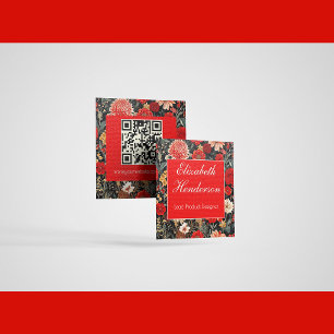 Contato Cartão de Chamada Quadrado Floral Dardo Vermelho e