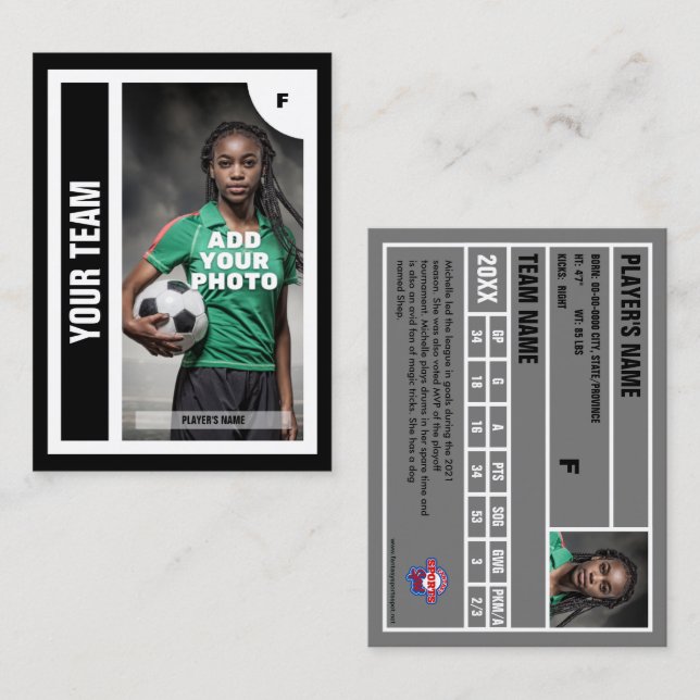 Contato Cartão de Comércio de Futebol (preto) - Adicione s (Frente/Verso)