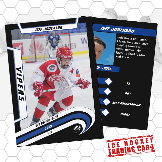 Contato Cartão de Comércio de Hockey com Gelo em Lively Bl (Youthful blue hockey card ideal for kids in the little league. Stylish souvenir and perfect gift.)