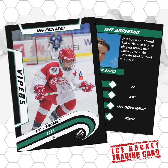 Contato Cartão de Comércio de Hockey com Gelo em Lively Gr (Youthful green hockey card ideal for kids in the little league. Stylish souvenir and perfect gift.)
