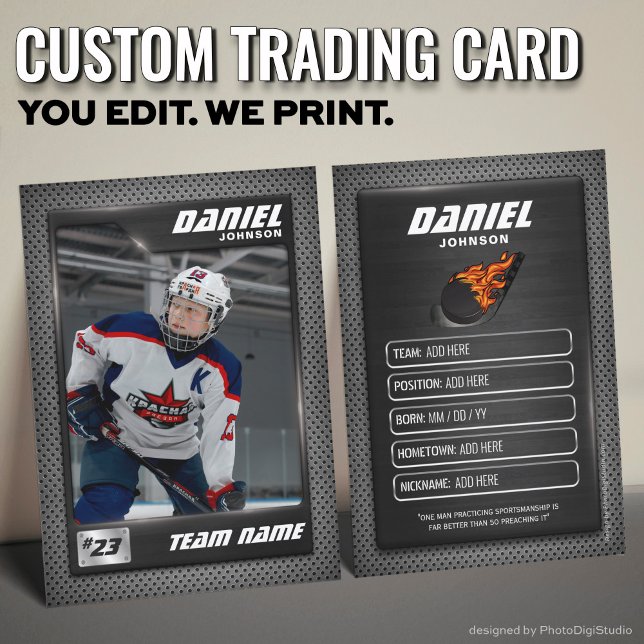 Contato Cartão De Comércio De Hóquei No Gelo Grafite, Cart (Custom Hockey Trading Card, Red Graphite Player Card)