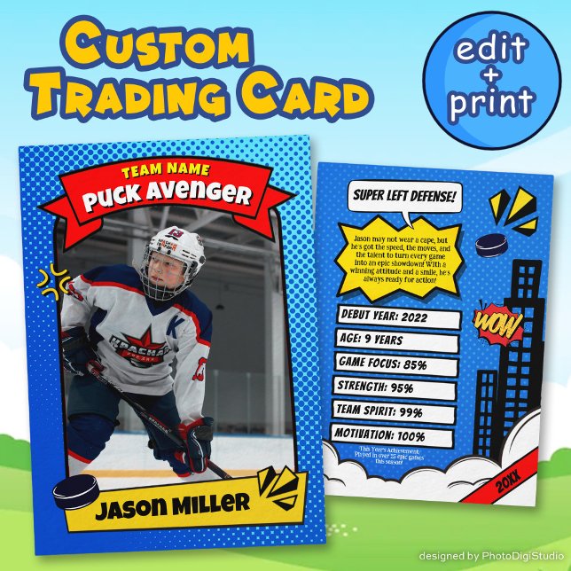 Contato Cartão De Comércio De Hóquei No Gelo Personalizado (Custom Ice Hockey Trading Card, Comic Hockey Card)