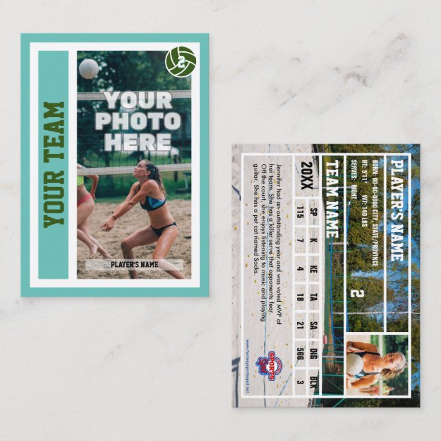 Contato Cartão de Comércio de Voleibol de Praia Personaliz (Frente/Verso)