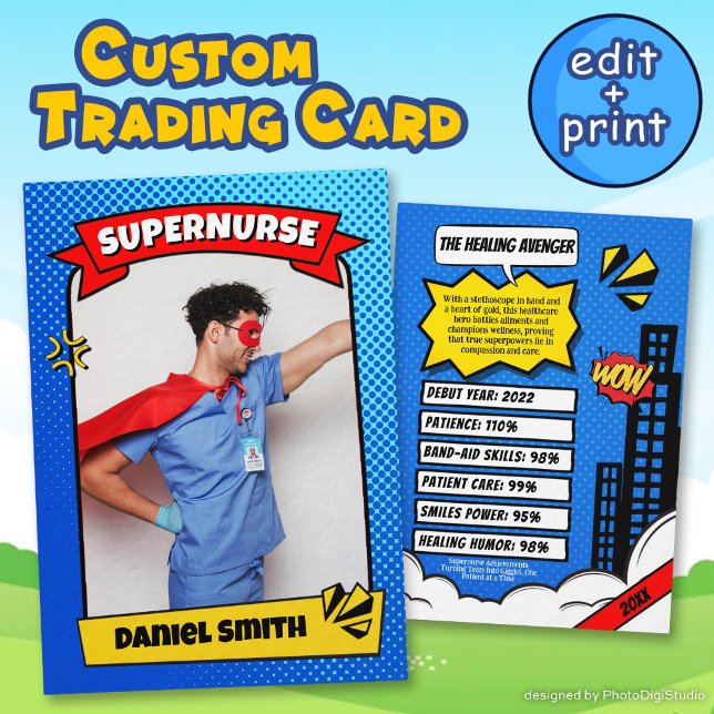 Contato Cartão de Enfermeiro Personalizado para Enfermeira (Fun Custom Nurse Trading Card for Nurse Gift Comic)