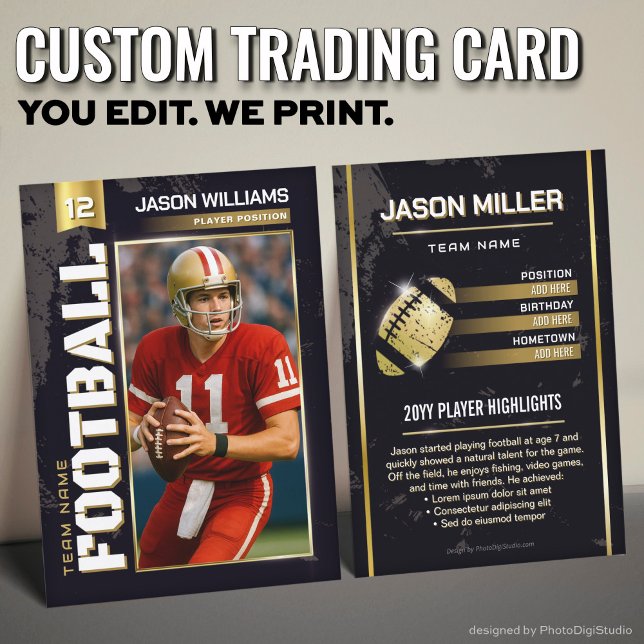 Contato Cartão de Futebol Personalizado, Cartão de Jogador (Custom Football Trading Card, Gold Power Player Card)