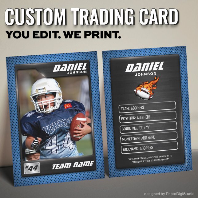 Contato Cartão de Futebol Personalizado, Jogador Cartão de (Custom Football Trading Card, Blue Graphite Player Card)