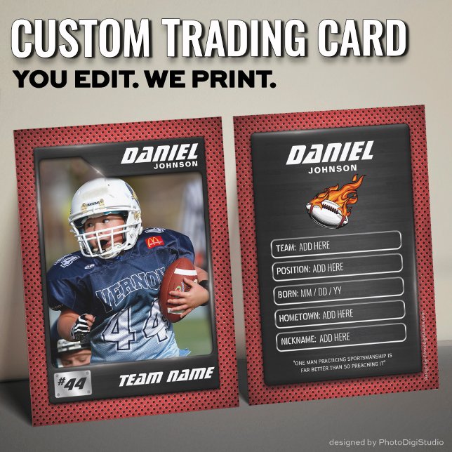 Contato Cartão de Futebol Personalizado, Jogador Cartão de (Custom Football Trading Card, Red Graphite Player Calling Card)