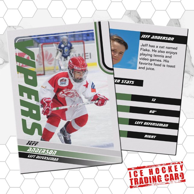 Contato Cartão de Hóquei no Gelo Verde (Unleash your creativity with our green and black customizable ice hockey trading card )
