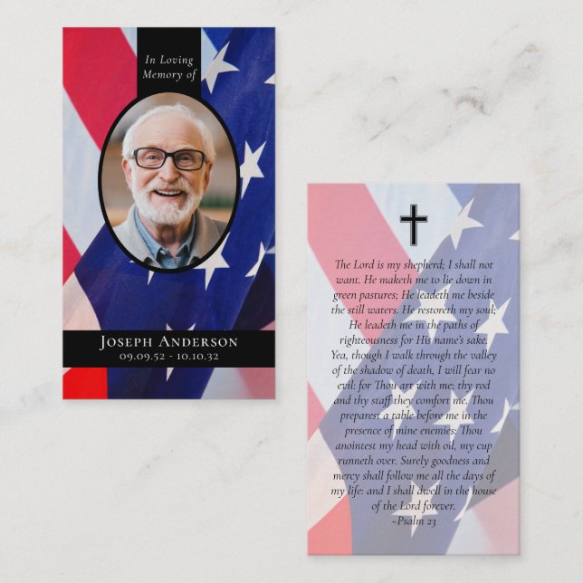 Contato Cartão de Oração Funeral Militar de Bandeira Oval (Frente/Verso)