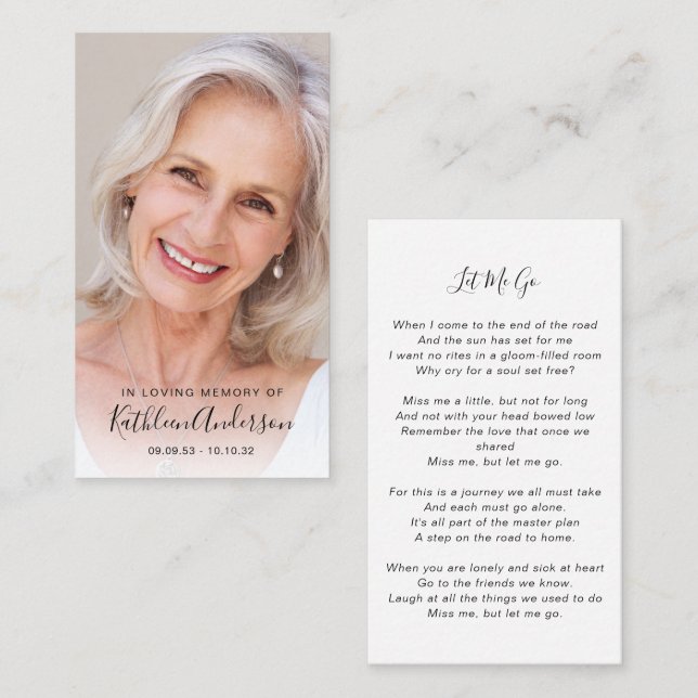 Contato Cartão de Oração Memorial | Foto de Cheio (Frente/Verso)