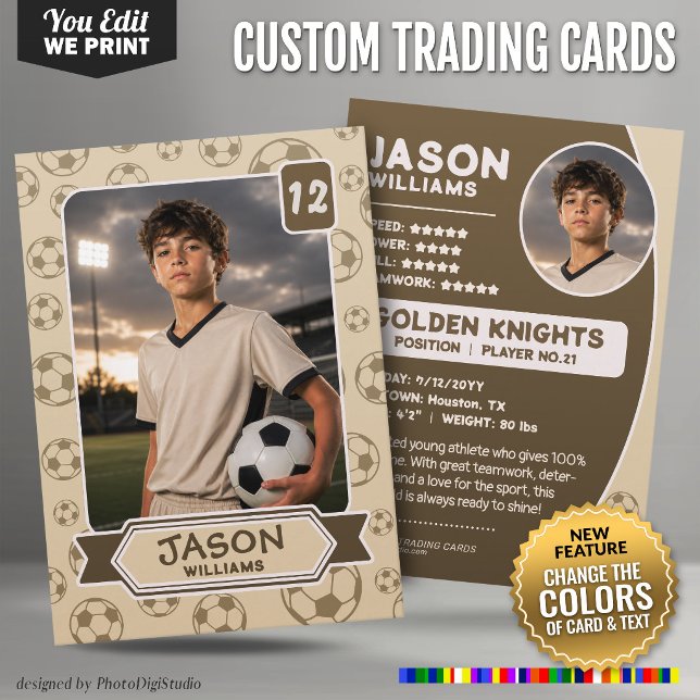 Contato Cartão de Troca de Futebol Personalizado, Cores Ed (Custom Soccer Trading Card, Editable Colors Player Card)