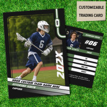 Cartão de Troca de Jogador de Lacrosse em Preto Ve