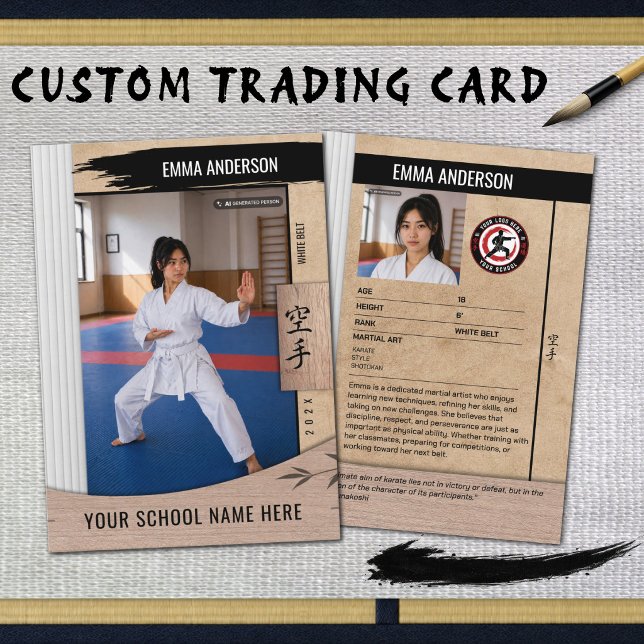 Contato Cartão de Troca de Madeira com Cinto Branco de Kar (Celebrate the beginning of a lifelong martial arts journey with a custom White Belt card.)
