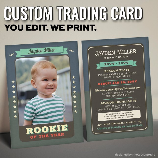 Contato Cartão de Troca de Novato Personalizado, Retro de  (Custom Rookie Trading Card, First Birthday Retro Rookie Card)