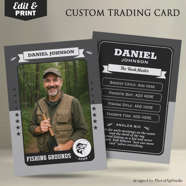 Contato Cartão de Troca de Pesca Personalizado, Presentes  (Custom Fishing Trading Card, Fisherman Trading Card Custom Gifts for Fishermen, Angler Card)